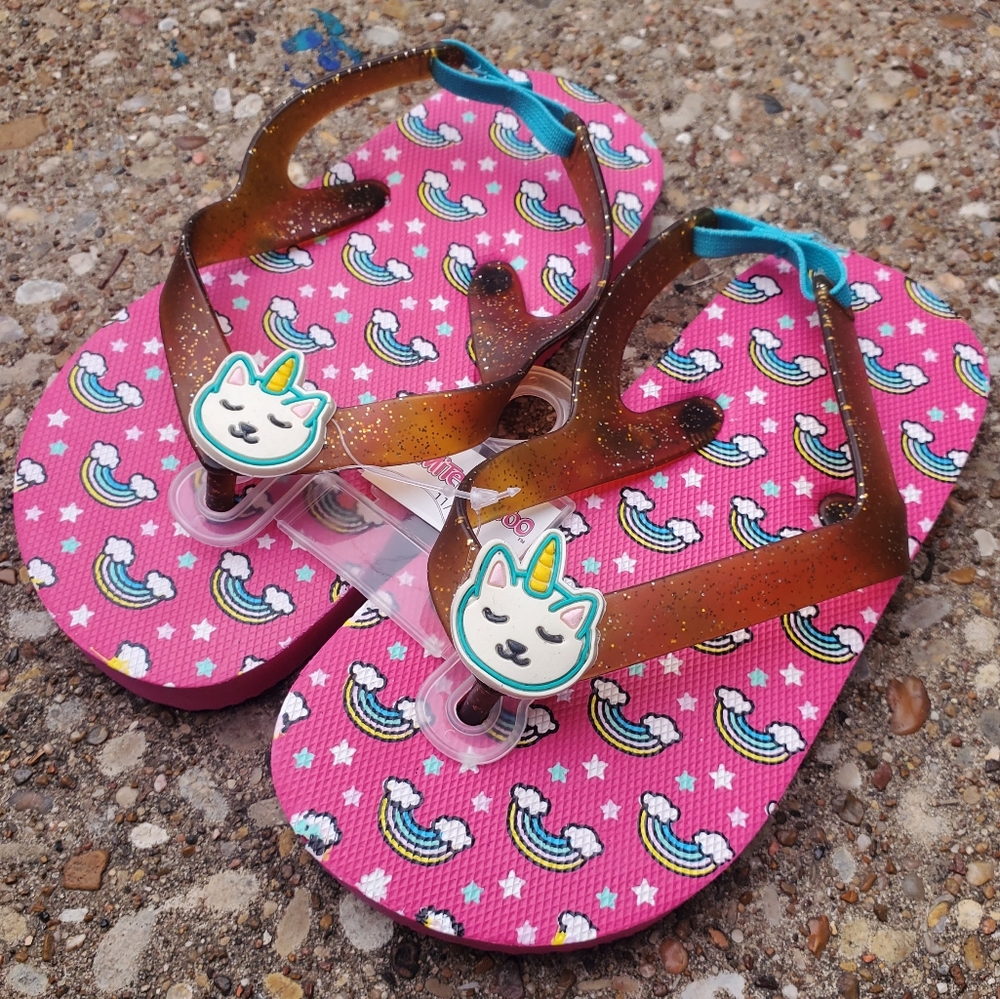 Limited Too Unicorn Rainbow Slingback Flip Flops Baby Toddler 11/12 Glitter